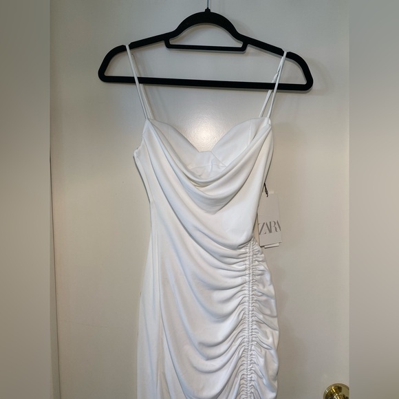 Zara White Asymmetrical Ruched Dress - Picture 10 of 13